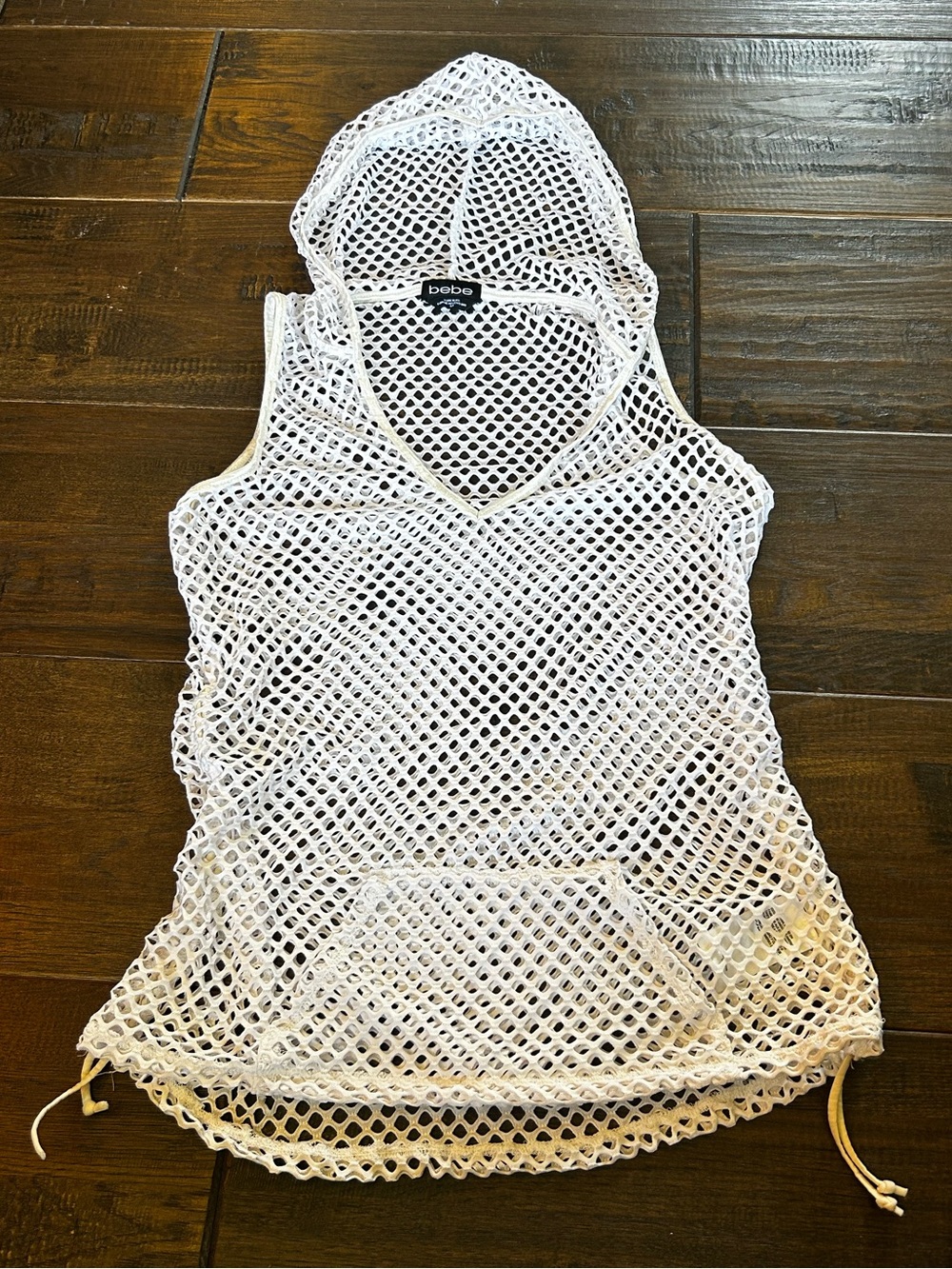 bebe White Mesh Hooded Dress